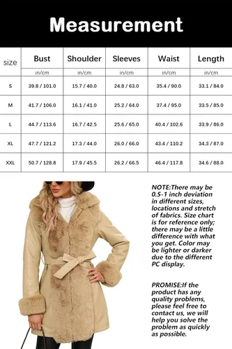 Vista 7 de Bellivera Abrigo de piel sintética con forro polar para mujer, parka con cremallera y cinturón