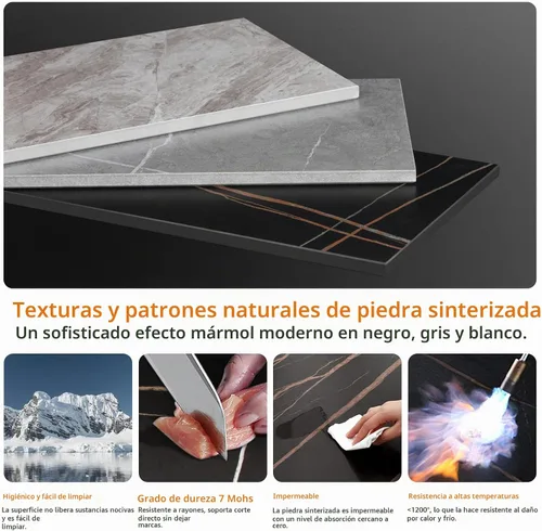 Vista 7 de Wisfor Mesa de comedor de piedra sinterizada: mesa de cocina gris de 47.2 x 27.5 pulgadas con patas de metal - Mesa de desayuno de 6 asientos