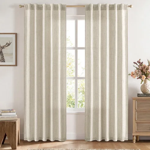Vista 10 de MIULEE - Cortinas de lino sintético de 96 pulgadas de largo, 2 paneles, cortina semitransparente natural con pestaña trasera, bolsillo para barra