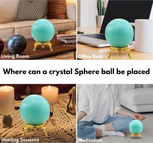 Vista 6 de Amazing Gemstone Bola de cristal de Amazonita con soporte, bolas de meditación de esfera de cristal de 2 pulgadas para brujería y bolas decorativas