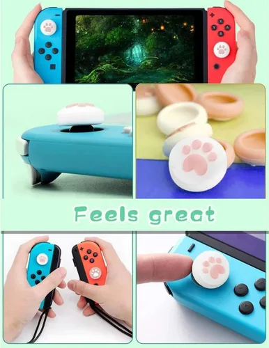 Vista 3 de Cute Silicone Joycon Thumb Grip Caps for Nintendo SwitchOLEDLite Console, Cute Cat Paw Shape Kawaii Silicone Joystick Cover Replacement Thumb Grip