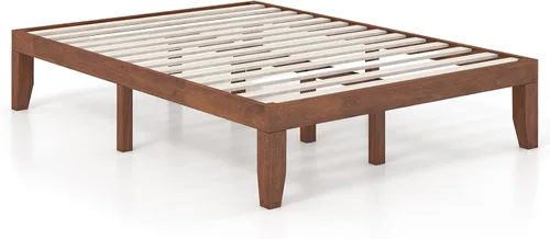 Vista 12 de KOMFOTT Armazón de cama de plataforma de madera de 14 pulgadas, tamaño Twin, base de colchón de madera con marco de madera de caucho, fuerte soporte