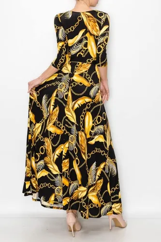 Vista 5 de MadeInUSA - Vestido largo estampado con cuello en V para mujer con mangas 34.