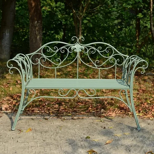 Vista 10 de FQMYLTYN Banco de jardín retro, banco de jardín de metal para exteriores, 2 plazas con respaldo y reposabrazos de diseño curvo, sillas de dos plazas