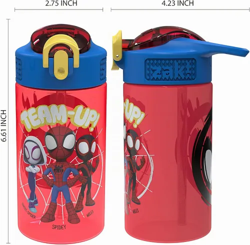 Vista 7 de Zak Designs Marvel Spider Man - Botella de agua para niños con cubierta de boquilla y aro de transporte, hecha de plástico duradero, diseño