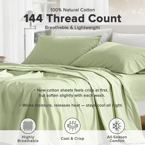 Vista 87 de Comfort Spaces Sábanas 100% algodón tamaño King, transpirables y ultra suaves, sábanas de algodón naturalmente fresco con bolsillo elástico de 14