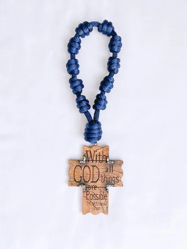 Vista 3 de Knots of Grace Pomo de la puerta, rosario, azul marino Decoración colgante católica, bendición para una nueva casa, regalo religioso