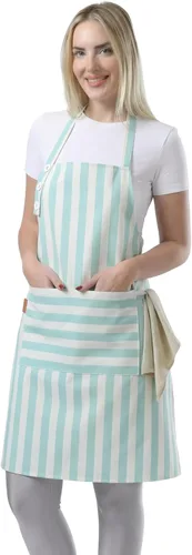 Vista 9 de TOSHEX Delantal de cocina de algodón resistente a las gotas de agua con delantales ajustables para mujeres con bolsillos, delantal de cocina
