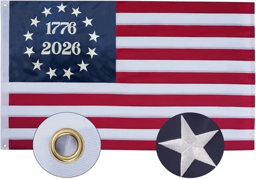 Vista 19 de SYII Bandera estadounidense de 12 x 18 pulgadas, bordado de 50 estrellas, enseña náutica, banderas de barco de Estados Unidos con 2 ojales de latón