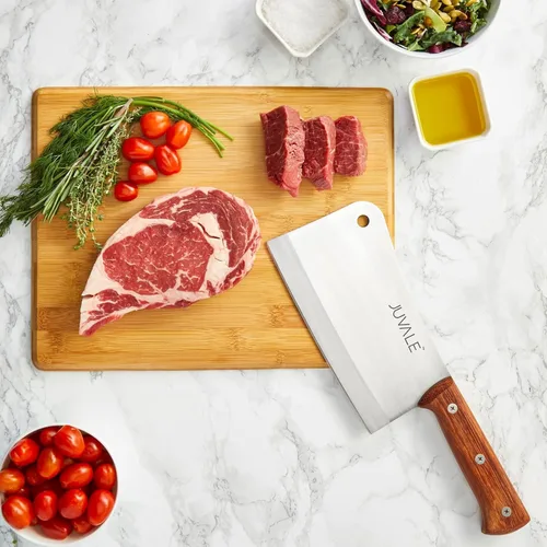 Vista 3 de cuchillo de carnicero/picador muy resistente de acero inoxidable - mango de madera sólida - calidad profesional - uso en el hogar y restaurante - 8