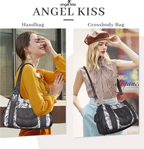 Vista 2 de Angelkiss - Bolsos y bolsos de mano para mujer, de cuero vegano lavado, bolso cruzado estilo hobo