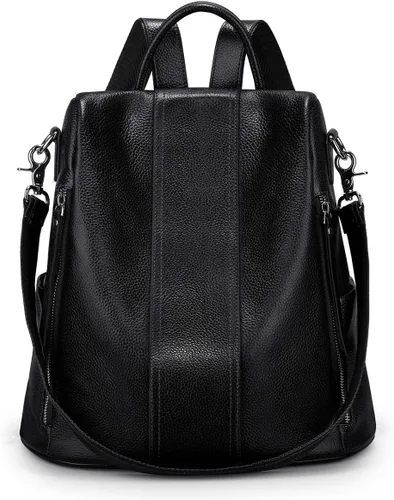 Vista 18 de S-ZONE - Mochila de piel suave para mujer, antirrobo, mediana, bolsa de hombro 2-negro