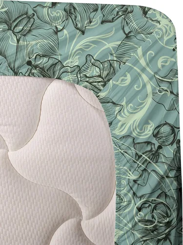 Vista 3 de Ambesonne Juego de sábanas vintage, diseño de curvas de inspiración victoriana, estampado de hojas y flores, sábana bajera y encimera con fundas