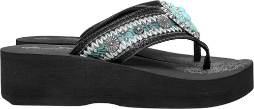 Vista 4 de Montana West Chanclas patrióticas para mujer sandalias de cuña Western Concho