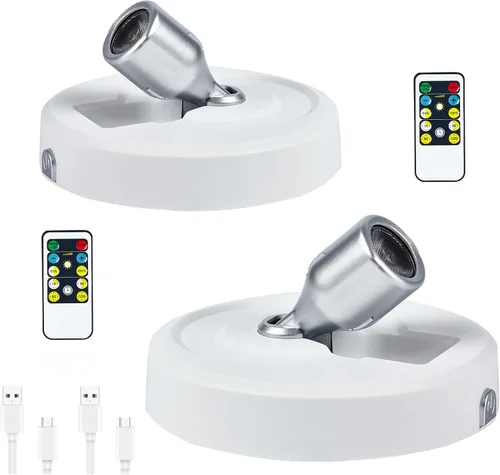 Vista 23 de Paquete de 2 Focos LED Inalámbricos a Batería para Cuadros, Luces de Disco con 2 Controles Remotos, Foco Adhesivo Regulable con Temporizador