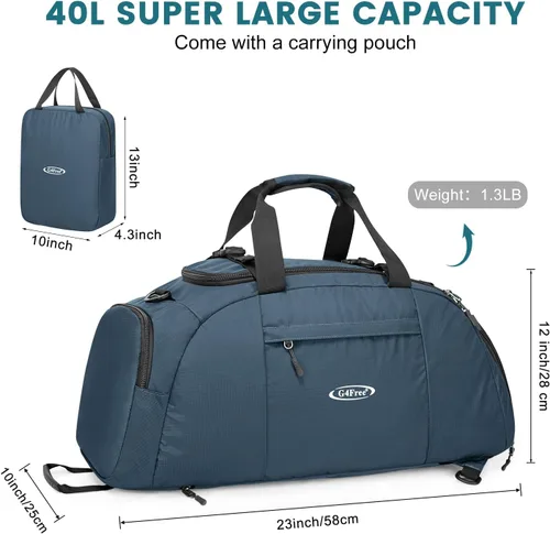 Vista 2 de G4Free Mochila de lona de 40L de tres usos para gimnasio, mochila para hombre y mujer, mochila deportiva con compartimento para zapatos, mochila