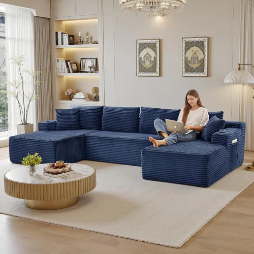 Vista 69 de Sofás seccionales de 105" para sala de estar, sofá cloud con forma de L tapizado, sofás modulares sin estructura rígida, sofá seccional moderno