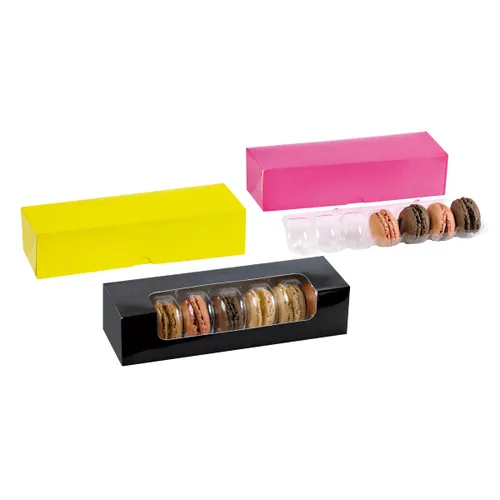 Vista 4 de PacknWood caja rectangular para macarrones sin visor, rosa, con capacidad para siete macarrones, Negro, 250