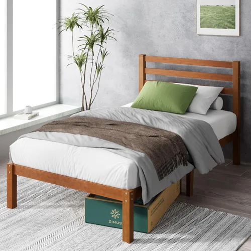 Vista 15 de Zinus Kai - Base de cama de bambú y metal con cabecero, no necesita somier, fácil montaje, individual, color marrón