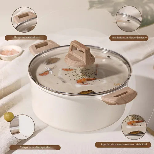 Vista 6 de CAROTE Olla antiadherente con tapa, granito blanco de 8 cuartos de galón