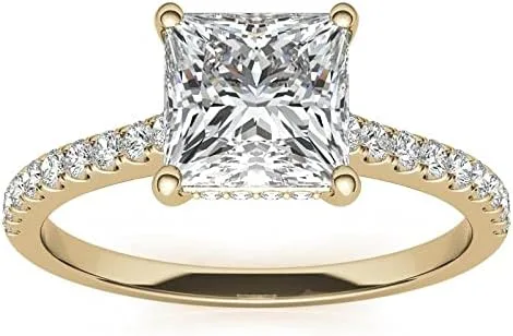 Vista 4 de IGI - Anillo de compromiso de diamantes de talla princesa blanca de 0.80 quilates con certificación IGI en oro rosa amarillo blanco de 14 quilates