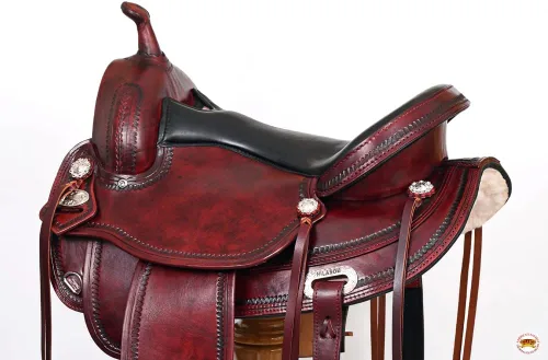 Vista 5 de HILASON Western Saddle Antique Mahogany Flex Tree Trail Pleasure Hand tooled genuine American cowhide, flex tree, black leather seat, 26 inch skirt