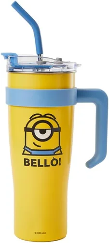 Vista 8 de MINISO Minions - Vaso de viaje de acero inoxidable de 17 onzas con correa, botella de agua aislada al vacío con tapa y soporte para taza de café