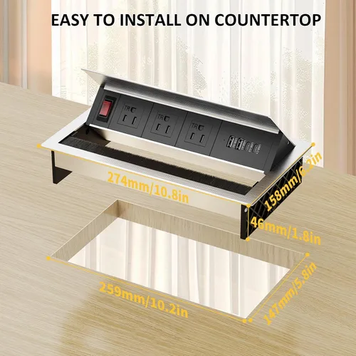 Vista 8 de Kungfuking Regleta de alimentación empotrable con USB C PD 30W, mesa de conferencias, caja de conectividad giratoria con interruptor y carcasa