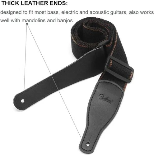 Vista 5 de BestSounds Correa de guitarra acústica, algodón suave y correa de cuero para guitarras eléctricas y bajas, viene con 1 botón y 2 cerraduras