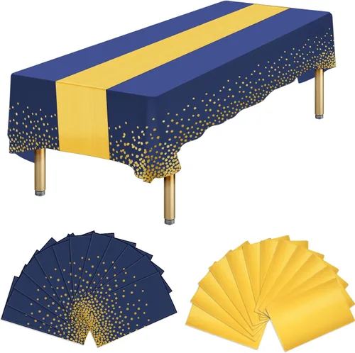 Vista 12 de Paquete de 12 manteles rectangulares de plástico negro desechables y satinados, mantel rectangular negro y dorado para cumpleaños, aniversario