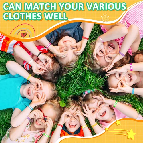 Vista 5 de BBTO 60 pulseras de silicona para niños, pulsera ajustable a granel Brillante