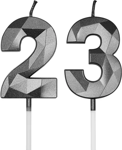 Vista 8 de Velas de cumpleaños número 23 y 32 para pastel, velas doradas con forma de diamante 3D con forma de diamante, decoraciones de cumpleaños