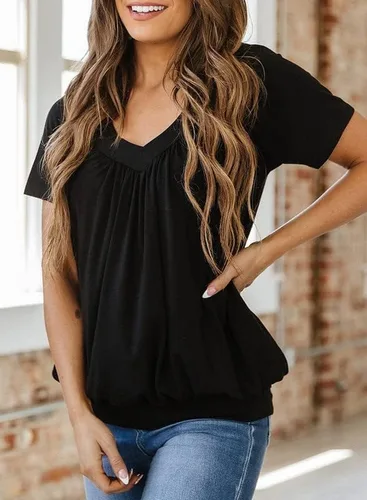 Vista 4 de Dokotoo - Camisetas de verano para mujer, manga corta, cuello en V, estilo casual