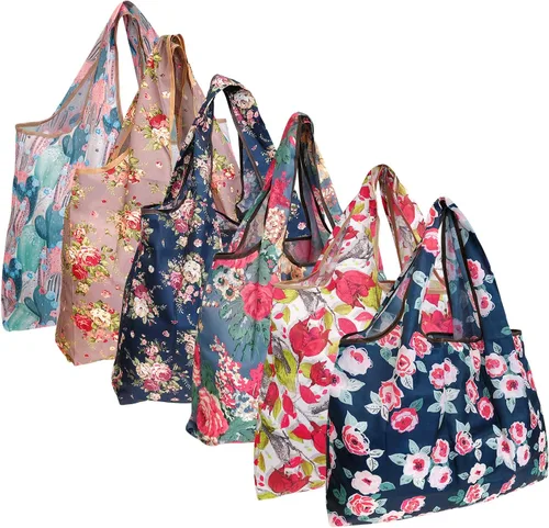 Vista 7 de allydrew Bolsas grandes plegables de nailon reutilizables para comestibles, paquete de 6