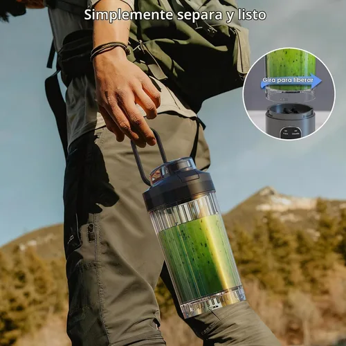 Vista 2 de Licuadora personal, licuadora portátil para batidos y licuados, tritura hielo, jugo, pulso, 4 programas, sin cable, recargable por USB-C, recipiente