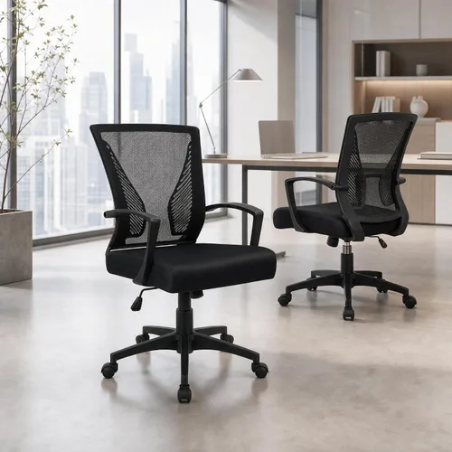 Vista 2 de Furmax Silla de oficina ergonómica de escritorio para computadora, silla de malla, respaldo medio, soporte lumbar giratorio con reposabrazos