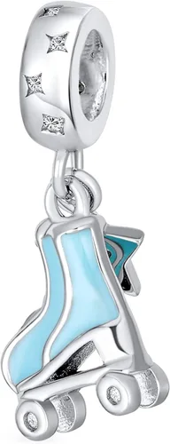 Vista 2 de Patines deportivos con diseño de estrella colgante, color azul, se adapta a pulseras europeas con dijes para mujeres y adolescentes esmaltados