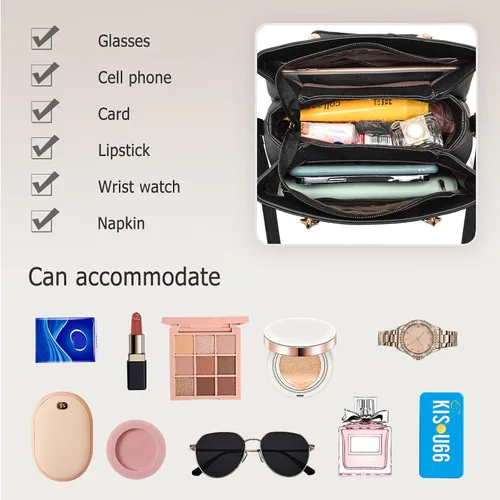 Vista 6 de FANDARE Bolso de mano con múltiples bolsillos para mujer, bolso de hombro de cuero PU