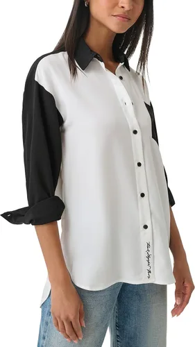 Vista 3 de Karl Lagerfeld Paris Blusa deportiva de manga larga suave con bloques de color para mujer