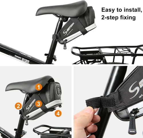 Vista 3 de Sunpeak Bolsa de asiento de bicicleta, bolsa de sillín de bicicleta debajo del asiento, bolsa de herramientas reflectante resistente al agua