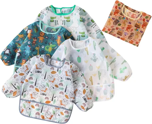 Vista 7 de 5 baberos de manga larga para bebé, babero impermeable con mangas de 3 a 24 meses