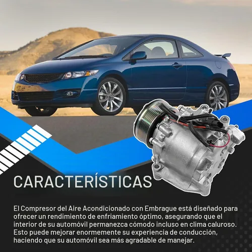Vista 6 de Compresor de aire acondicionado para auto compatible con Honda Civic 2006 2007 2008 2009 2010 2011 1.8L Compresor de aire acondicionado con embrague