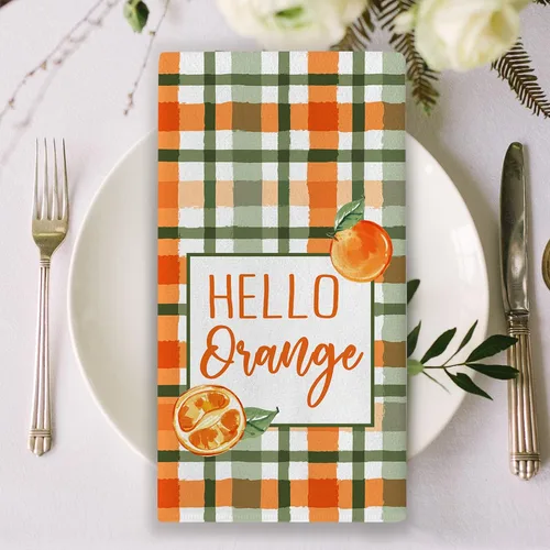 Vista 5 de Seliem Hello Orange - Juego de 2 paños de cocina de primavera y verano, Life is Sweet Mandarina y cítricos, toallas de mano para secar y hornear, a