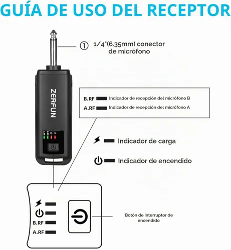 Vista 6 de Micrófono inalámbrico recargable, sistema de micrófonos de mano inalámbricos profesionales dinámicos con control de eco, agudos, graves, volumen