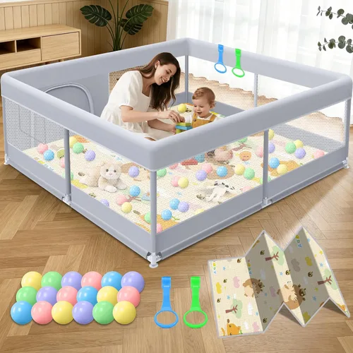 Vista 12 de XVISHX Corralito para bebés de 50 x 50 pulgadas, corralito para bebés y niños pequeños, corralito de juegos para interiores y exteriores, con tela