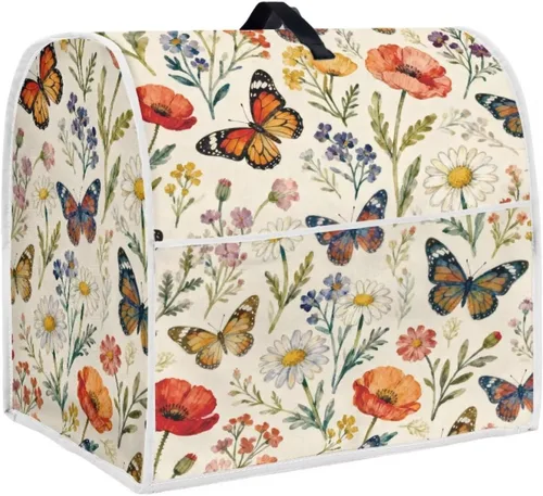 Vista 30 de Cubierta para mezclador de cocina con diseño de flores de pájaros, cubierta para procesador de alimentos con asa superior y bolsillo