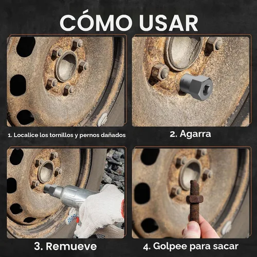 Vista 4 de Juego de 5 extractores de pernos de alta resistencia, herramienta de extracción de tuercas de impacto de 1/2 pulgada Tamaño grande de 0.748-0.984