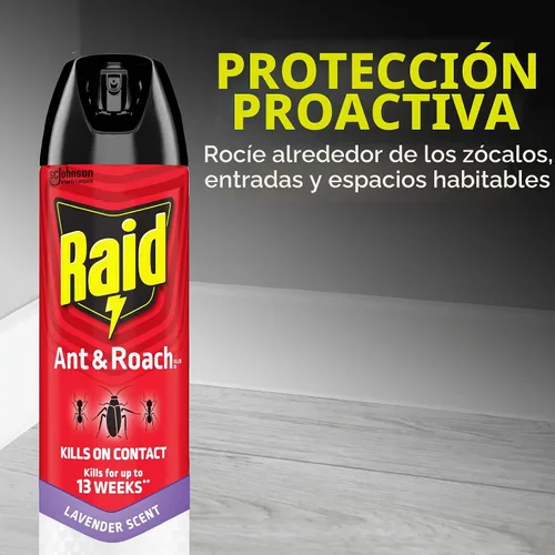 Vista 4 de Raid Ant & Roach Killer Spray para insectos listados, mantiene matando durante semanas, aroma a lavanda, 12 onzas (paquete de 1)