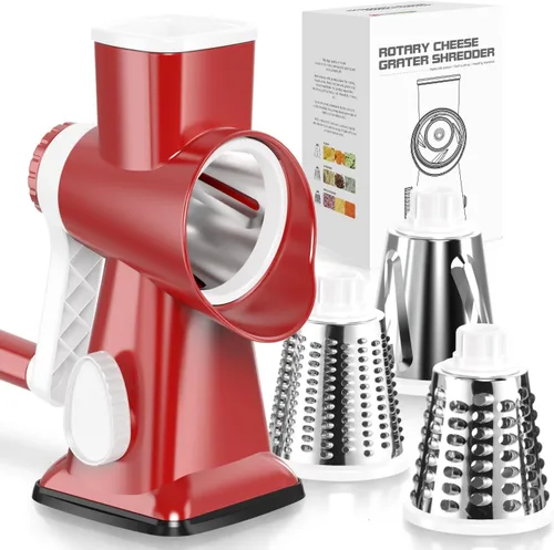 Vista 8 de Badelite Rallador de Queso con Manivela Giratoria Rallador de Queso de Acero Inoxidable Rebanadora de Verduras Rallador para Cocina 3 Cuchillas