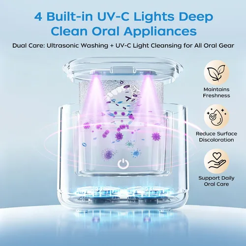 Vista 3 de Ultrasonic Retainer Cleaner Machine, 48kHz Dental Ultrasonic Cleaner Care Gray